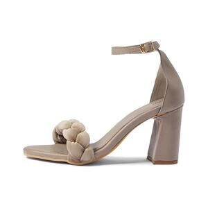 Kaanas Soho Sandals Chunky Velvet Braid Heels Ankle Tie Taupe Brown NWT Size 7